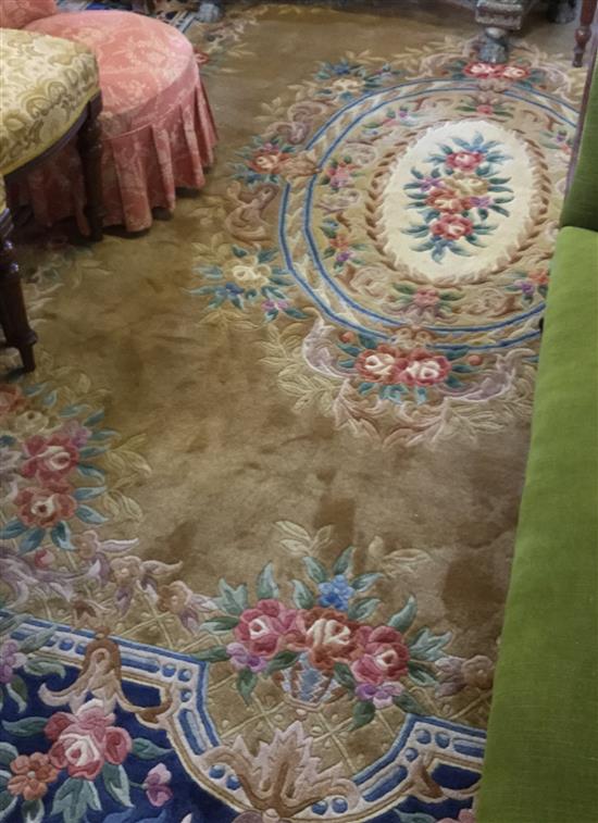 Chinese carpet, beige ground, central medallion & foliate design